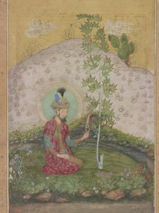 Detail von Humayun in einer Landschaft sitzend, aus dem Späten Shah Jahan Album, ca. 1650