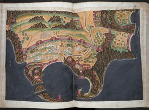 Plan oder Ansicht von Maskat, ca. 1635 von Pedro Barretto de Resende