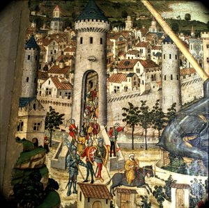 Altarbild des Heiligen Georg: Eroberung von Palma de Mallorca 1229 durch die Truppen von Jacques I., König von Aragon (Detail)