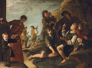 Jungen spielen Würfel - ein Modello von Pedro Nunez de Villavicenzio