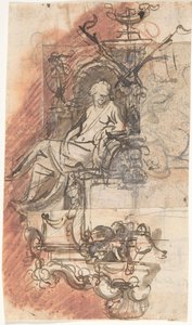 Entwurf für ein Grabdenkmal mit einer sitzenden weiblichen Figur, verso, spätes 17. - frühes 18. Jahrhundert