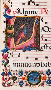 Piccolomini-Bibliothek: Chorbuch, Cod. 5.E, ff. 63r mit „Blattinitiale“, von Pellegrino di Mariano. (Detail)