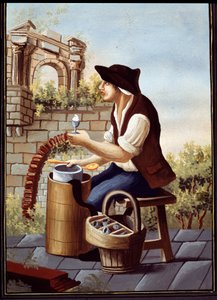 Neapolitanische Volksbräuche: der Eisverkäufer (Gelato, Gelati) und gehende Sorbets. Detrempe de Pelliccia (19. Jahrhundert) Neapel Museo Nazionale di San Martino