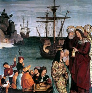 Maria Magdalena geht an Bord eines Schiffes, vom Altarbild der Heiligen Magdalena von Pera Matas