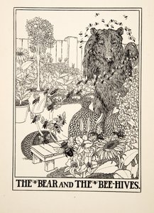 Der Bär und die Bienenstöcke, aus Hundert Fabeln von Äsop, veröffentlicht 1903 (Gravur) von Percy J. Billingshurst