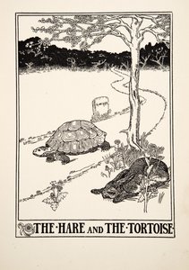 Der Hase und die Schildkröte, aus Hundert Fabeln von Äsop, veröffentlicht 1903