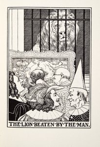 Der Löwe, vom Menschen geschlagen, aus Fontaine Fabeln, veröffentlicht 1905