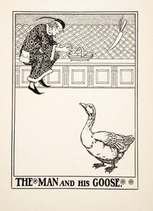 Der Mann und seine Gans, aus Hundert Fabeln von Äsop, veröffentlicht 1903 (Gravur) von Percy J. Billingshurst