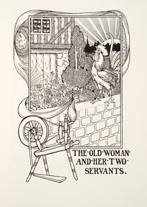 Die alte Frau und ihre zwei Diener, aus Fontaine Fabeln, veröffentlicht 1905 (Gravur) von Percy J. Billingshurst