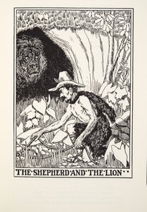 Der Schäfer und der Löwe, aus Fontaine Fabeln, veröffentlicht 1905