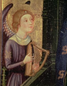 Engel, der eine Harfe spielt (Detail) von Pere Serra