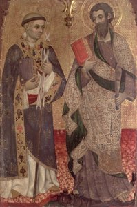 Detail von St. Bartholomäus und St. Bernhard von Clairvaux vom Altarbild des Klosters St. Dominikus von Manresa von Pere Serra