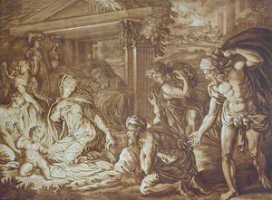 Die Anbetung der Hirten, graviert von Elishah Kirkhall, 1724