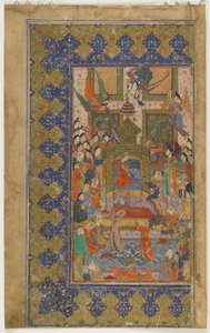 Bilqis auf dem Thron aus einem Khamsa (Quintett), ca. 1560 von Persian School