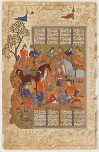Iskandar tröstet den sterbenden Darab aus einem Shahnama von Persian School