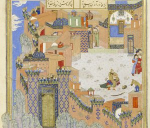 (Detail) Isfandiyar tötet Arjasp in der Bronzenen Festung, Illustration aus dem Shahnama (Buch der Könige), von Abul-Qasim Mansur Firdawsi (ca. 934-ca. 1020), 1444 von Persian School