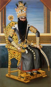 Porträt von Fath Ali Shah (1762-1834), ca. 1805, König von Persien von 1797 bis 1834, unbekannter Künstler, Öl auf Leinwand