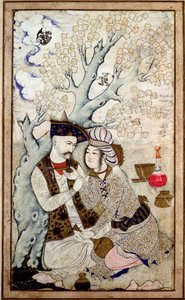 Porträt von Schah Abbas I. mit einem seiner Pagen, signiert Muhammad Qasim von Persian School