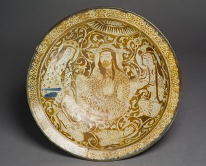 Steinpaste-Schale, dekoriert in goldenem Glanz, aus Kashan, Iran, frühes 13. Jahrhundert
