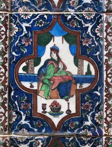 Sitzende Frau, bemalte Keramikfliese, persische Zivilisation von Persian School