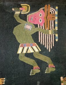 Gewebter Wolltänzer mit Stab, Paracas-Stamm
