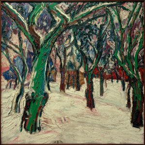 Winterbild mit Bauernhäusern (Parkweg im Winter)