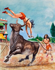 Der Stierkampf von König Minos. Minoische Stierspringer