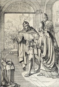 Die ersten Mitglieder der Habsburger Dynastie Radbot und der Bischof Werner zur Zeit des Baus der Habsburg in Aargau, Schweiz von Peter Johann Nepomuck Geiger