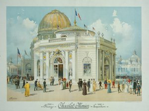 Chocolate-Menier Pavillon, Weltausstellung, Chicago, Illinois, Perspektivische Ansicht, 1893 von Peter Joseph Weber