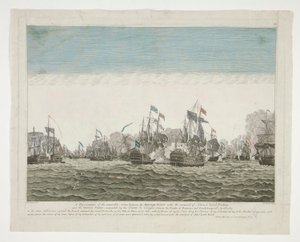 Eine Darstellung der denkwürdigen Aktion zwischen der britischen Flotte unter dem Kommando von Admiral Lord Rodney und der französischen Flotte unter dem Kommando des Grafen de Graffe, zwischen den Inseln Dominica und Guadeloupe am 12. April 1782