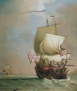 Ein Handelsschiff der Britischen Ostindien-Kompanie, Öl auf Leinwand, ca. 1720, von Peter Monamy (1681-1749)