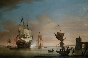 Die Morgensalve, Zweidecker-Kriegsschiff mit anderen Schiffen