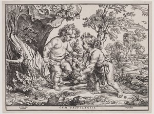 Christuskind und Johannes der Täufer spielen mit einem Lamm, Gravur von Christoffel Jegher (1596-1653), nach 1632