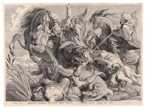 Die Jagd auf das Nilpferd und das Krokodil (Gravur) von Peter Paul (after) Rubens