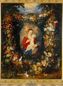 Maria Jungfrau und Kind mit Blumen- und Früchtekranz von Peter Paul & Brueghel Jan (1601 78) Rubens