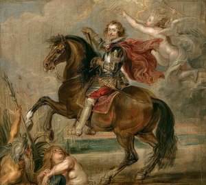 Porträt von Duke of Buckingham zu Pferde