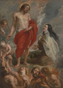 Heilige Teresa von Ávila bittet für Bernardino de Mendoza im Fegefeuer