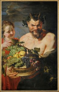 Satyr und Mädchen mit Früchtekorb