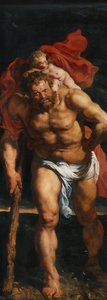 St. Christophorus und der Einsiedler, linke Außentafel des Triptychons „Kreuzabnahme“