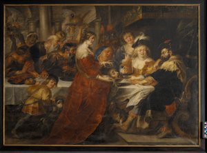 Das Fest des Herodes. Salome bringt den Kopf von Johannes dem Täufer auf einer Schale