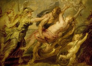 Die Entführung der Proserpina um 1636, von Peter Paul Rubens (1577-1640), Proserpina, römische Göttin der Jahreszeiten, entführt von Pluto, dem Gott der Unterwelt, um sie zu seiner Frau zu machen; Minerva, Venus und Diana versuchen zu helfen