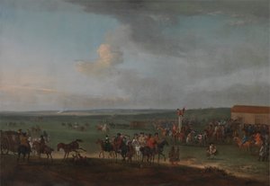 Die Rundstrecke in Newmarket, Cambridgeshire, Vorbereitung für den Königspreis von Peter Tillemans