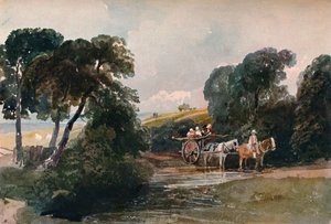 Heuwagen überquert einen Bach, um 1824 von Peter de Wint