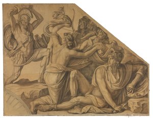 Aphrodite schützt Paris vor Menelaos. Karton zu den Deckenbildern der Münchner Glyptothek von Peter von Cornelius