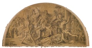 Der Untergang Trojas, Bogenfeld. Karton zu den Deckenbildern der Münchner Glyptothek von Peter von Cornelius