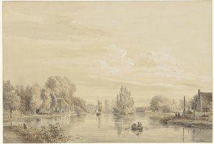 Ansicht der Vecht nach dem Hofstede Slotzigt von Petrus Josephus Lutgers
