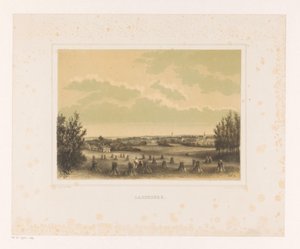 Ansicht einer Wiese mit Getreidegarben bei Landgut Larenberg von Petrus Josephus Lutgers