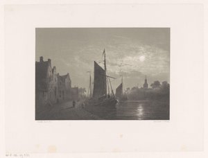 Segelboote entlang einer Mole bei Mondlicht von Petrus Paulus Schiedges (I)