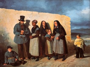 Die Armen des San Bernardino (Heiliger Bernhard) Hospizes in Madrid wärmen sich in der Sonne