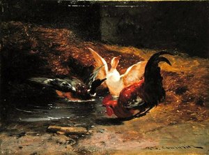 Hahn mit zwei Enten